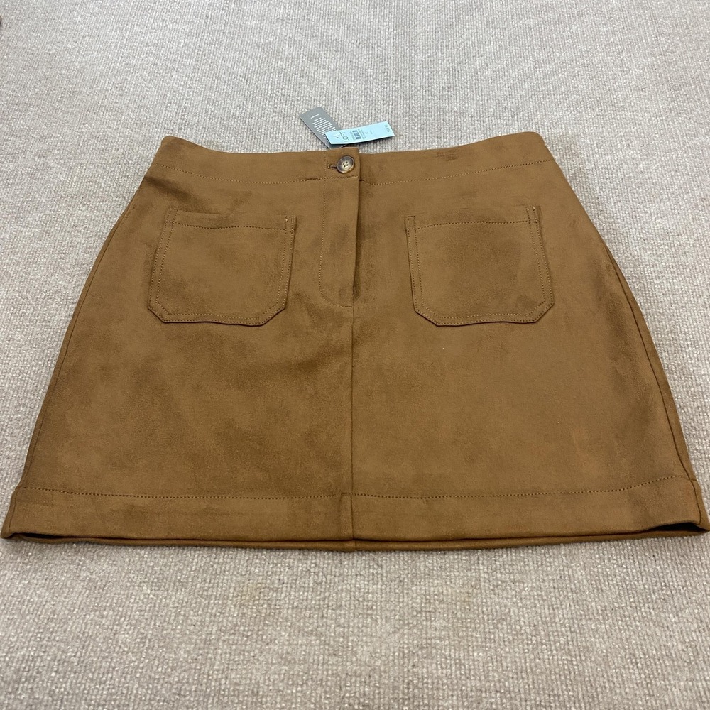 LOFT Skirt Womens 12P Brown Faux Suede A-Line Short Lined Pockets Stretch Petite